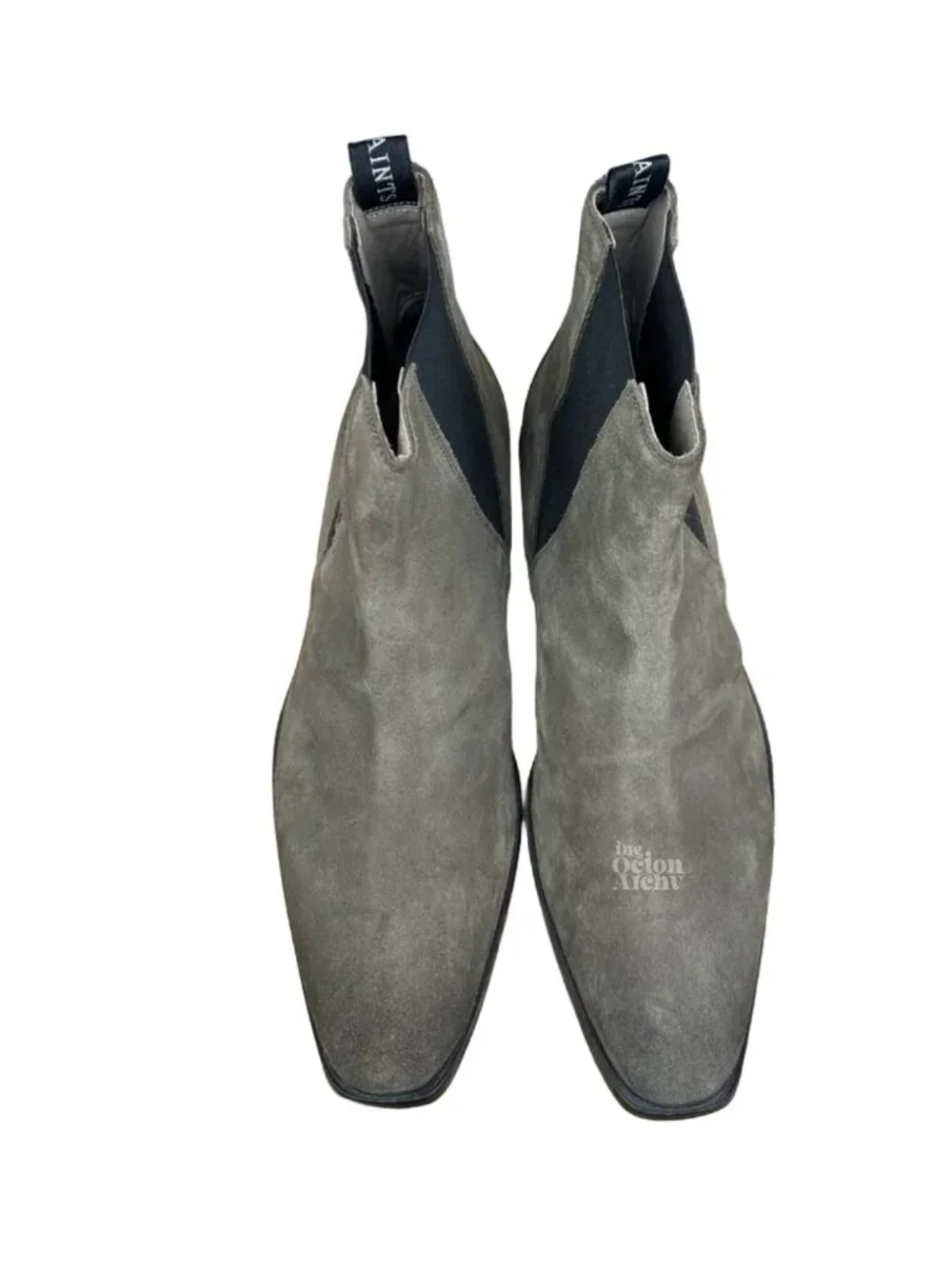 Size 12 All Saints Markus Suede Chelsea Boots 'Taupe' 34ZM0188-TPE Pre-Owned
